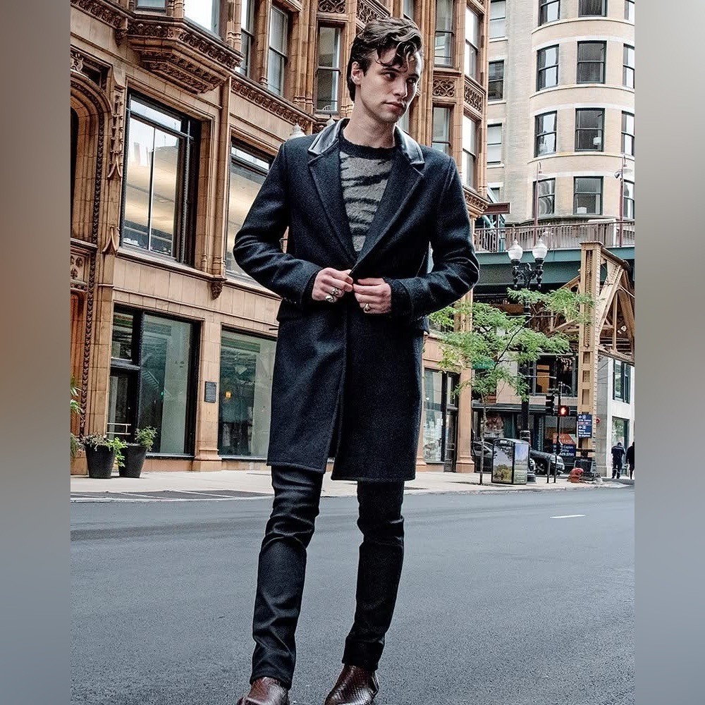 NWT Stylish Crowley Coat with Leather Collar & Trim